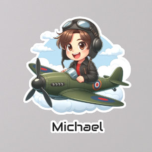 Persoonlijk Vliegende Jongen Vliegtuig Wolken Pret Sticker