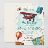 Persoonlijk Vliegtuig 1e Verjaardag voor Boy Blue Kaart (Voorkant / Achterkant)