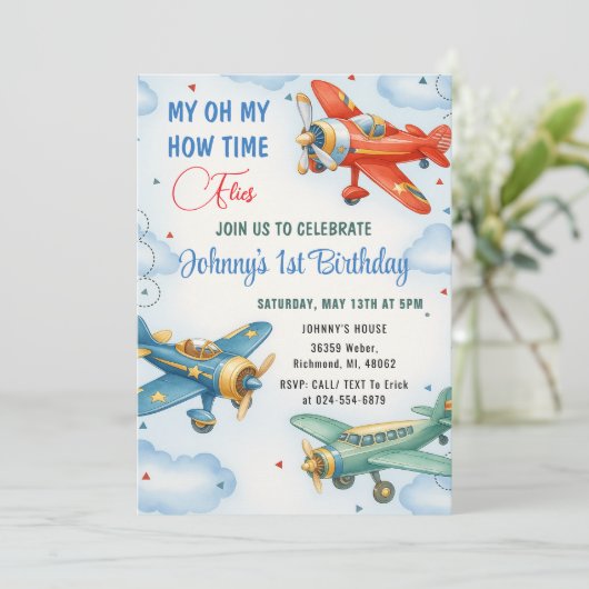 Persoonlijk Vliegtuig 1e Verjaardagsfeest Kaart (Staand voorkant)