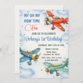 Persoonlijk Vliegtuig 1e Verjaardagsfeest Kaart (Voorkant / Achterkant)