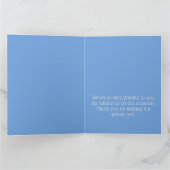 Persoonlijk vliegtuig op blauwe achtergrond bedankkaart (Binnen)