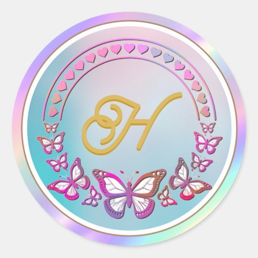 Persoonlijk vlinder-monogram ronde sticker (Voorkant)