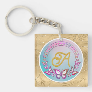Persoonlijk vlinder-monogram sleutelhanger