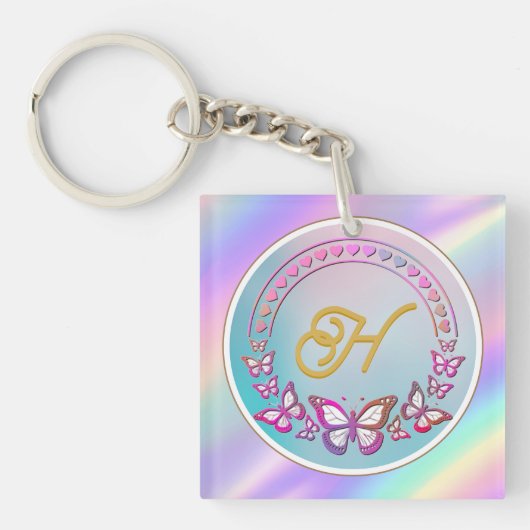 Persoonlijk vlinder-monogram sleutelhanger (voorkant)