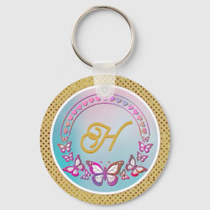 Persoonlijk vlinder-monogram sleutelhanger