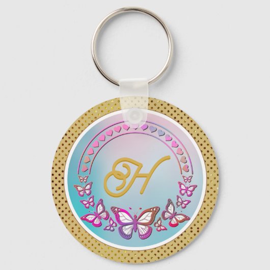 Persoonlijk vlinder-monogram sleutelhanger (Voorkant)