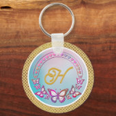 Persoonlijk vlinder-monogram sleutelhanger (Voorkant)