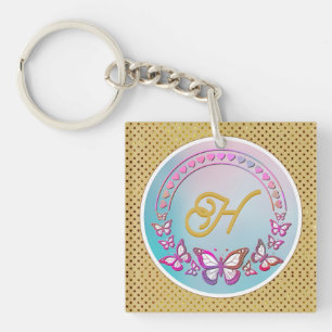 Persoonlijk vlinder-monogram sleutelhanger