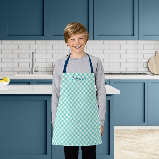 Persoonlijk Voeg Je Naam Toe Mint Gingham Kinderen Schort