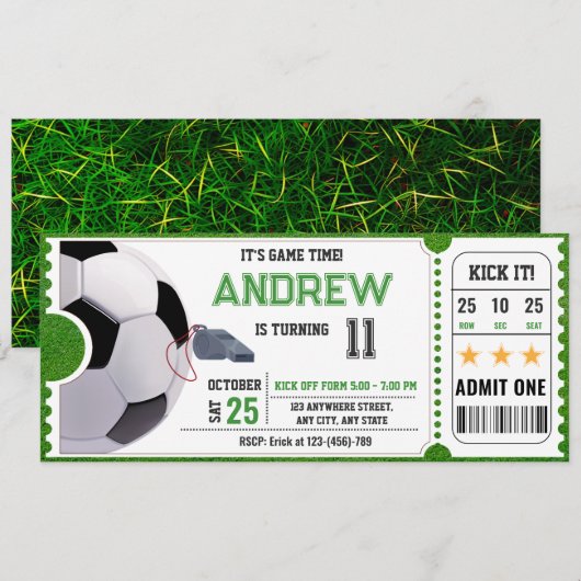 Persoonlijk voetbalspel Ticket Party Kaart (Voorkant / Achterkant)