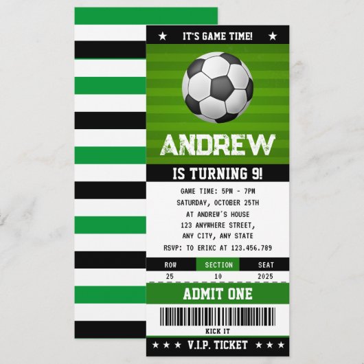 Persoonlijk Voetbalspel Ticket Verjaardag Uitnodig Kaart (Voorkant / Achterkant)