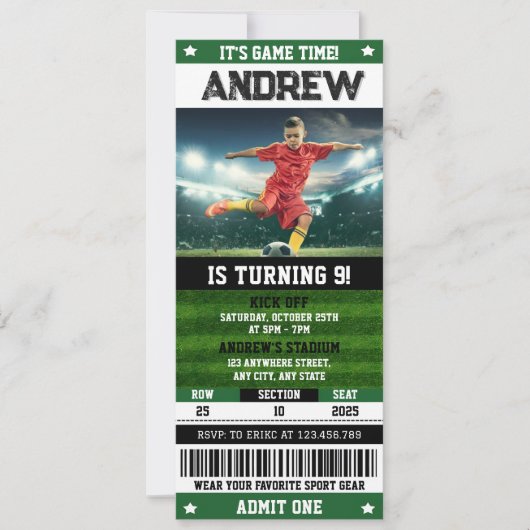 Persoonlijk Voetbalticket Verjaardag met Foto Kaart (Voorkant)