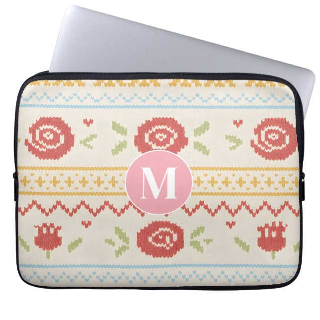 Persoonlijk Volk Nordisch Boho Bloempatroon Laptop Sleeve (Voorkant)