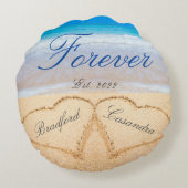 Persoonlijk voor altijd | Harten met zand-bruiloft Rond Kussen (Achterkant)