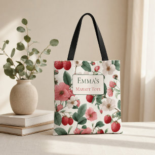 Persoonlijk voor haar aardbei bloemige cottagecore tote bag