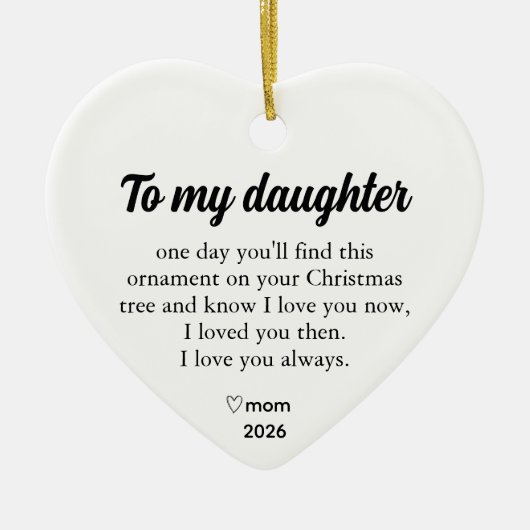 Persoonlijk Voor Mijn Dochter Kerst Hart Keramisch Ornament (Voorkant)