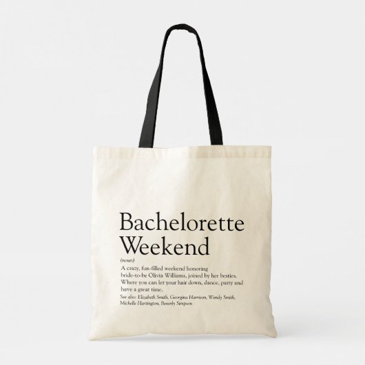 Persoonlijk Vrijgezellenweekend Definitie Tote Bag (Achterkant)