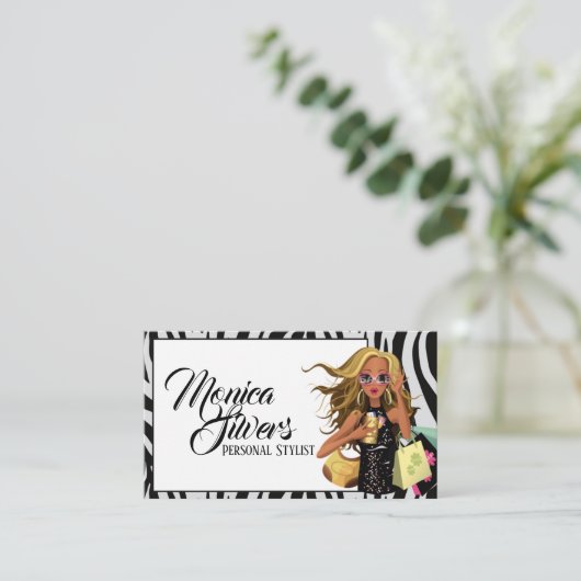 Persoonlijk Vrouw Stijllijst met Zebra Achtergrond Visitekaartje (Staand voorkant)