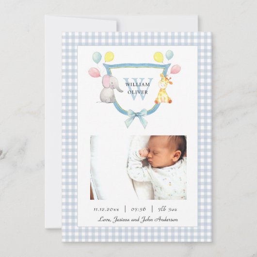 Persoonlijk wapen met waterverf dier geboorte aankondiging (Voorkant)