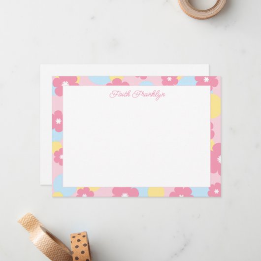 Persoonlijk Watercolor Bloemen Briefpapier Notitiekaartje (Voorkant / Achterkant in situ)