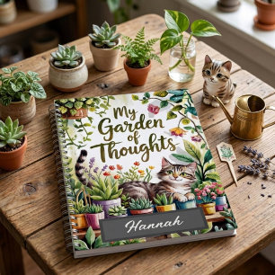 Persoonlijk watercolor kat plantenliefhebber journ notitieboek