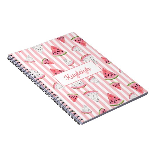 Persoonlijk, Watermeloen, Roze en Witte Stripes. Notitieboek (Rechterzijde)