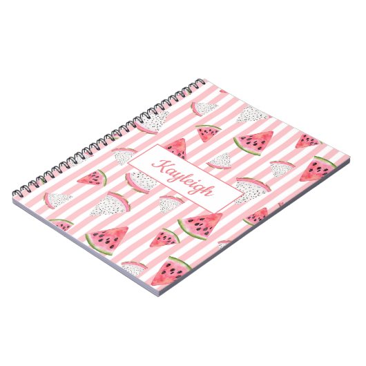Persoonlijk, Watermeloen, Roze en Witte Stripes. Notitieboek (Linkerzijde)