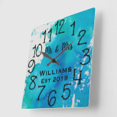 Persoonlijk waterverf blauw en wit op maat gemaakt vierkante klok (Hoek)