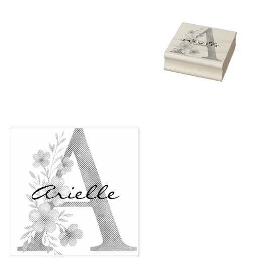 Persoonlijk Waterverf Bloem Initial A monogram Rubberstempel (Gestempeld)