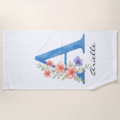 Persoonlijk Waterverf Bloem Letter A monogram Strandlaken (Voorkant)