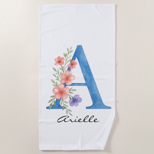 Persoonlijk Waterverf Bloem Letter A monogram Strandlaken (Voorkant)