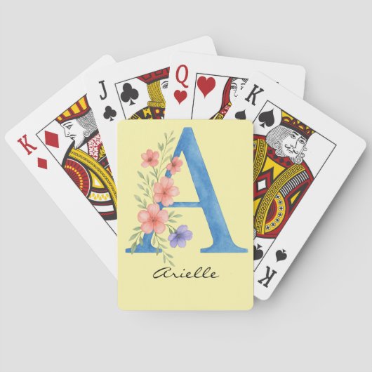 Persoonlijk waterverf bloemena initial A monogram Pokerkaarten (Achterkant)