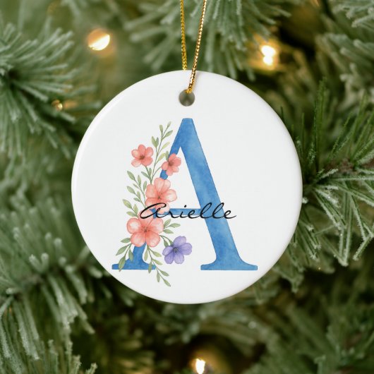 Persoonlijk waterverf bloemletter A monogram Keramisch Ornament (Boom)