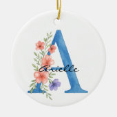 Persoonlijk waterverf bloemletter A monogram Keramisch Ornament (Voorkant)