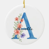 Persoonlijk waterverf bloemletter A monogram Keramisch Ornament (Achterkant)