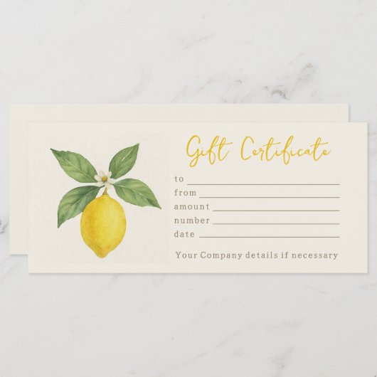 Persoonlijk Waterverf Citroen Cadeaubewijs (Voorkant / Achterkant)