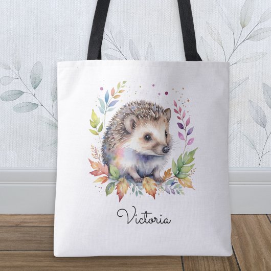Persoonlijk waterverf egel bosdier tote bag