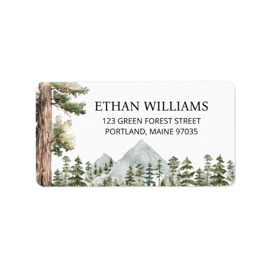 Persoonlijk Waterverf Groen Bos Adres Etiket (Voorkant)