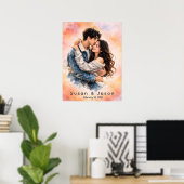 Persoonlijk waterverf koppel foto cadeau poster (Thuiskantoor)