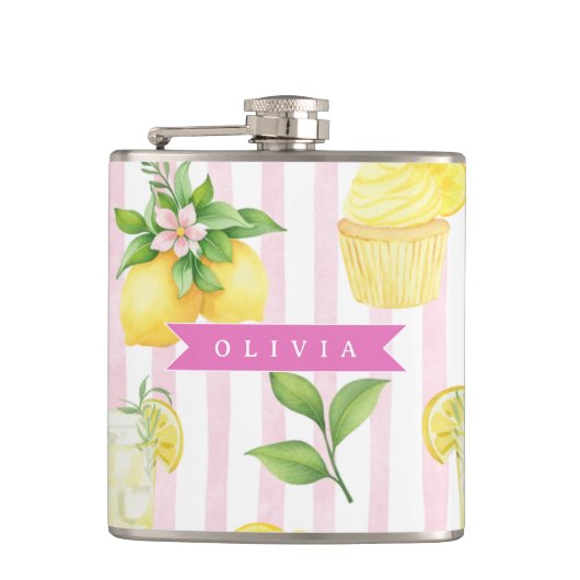 Persoonlijk waterverf limonade-cupcake streep heupfles (Voorkant)