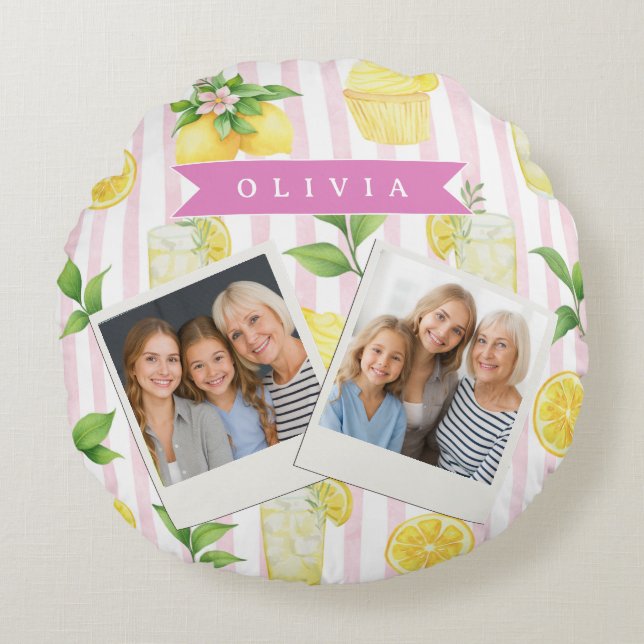 Persoonlijk waterverf limonade cupcake streep rond kussen (Voorkant)