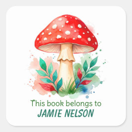Persoonlijk waterverf paddenstoelen boeklabel vierkante sticker