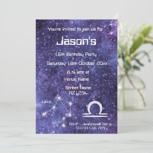 Persoonlijk Weegschaal Zodiac Sterrenstelsel Feest Kaart (Staand voorkant)