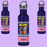 Persoonlijk Welkom terug op school Waterfles<br><div class="desc">Gepersonaliseerde Welkom Terug naar School roestvrij stalen waterfles. Pas het aan met jouw naam voor een chique girly unieke look.</div>