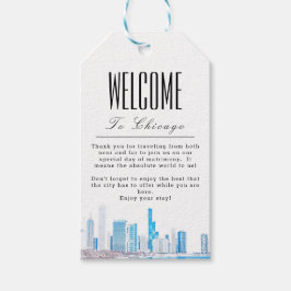 Persoonlijk welkom van Wintery Chicago Skyline Cadeaulabel