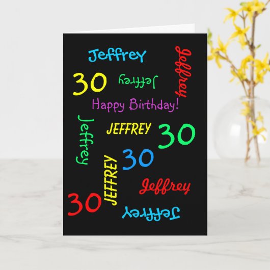 Persoonlijk Wenskaart 30th Birthday, zwart Kaart (Gele Bloem)