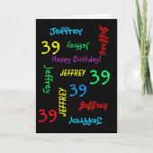 Persoonlijk Wenskaart 39th Birthday, zwart Kaart (Voorkant)