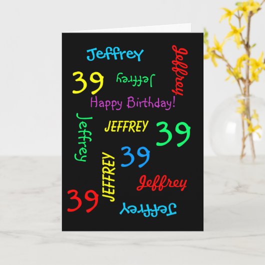 Persoonlijk Wenskaart 39th Birthday, zwart Kaart (Gele Bloem)