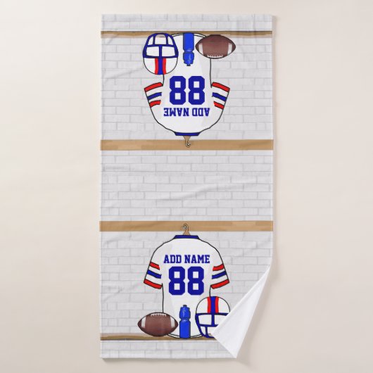 Persoonlijk White Blue Football Jersey Bad Handdoek (Badhanddoek)