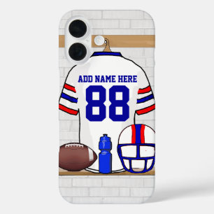 Persoonlijk White Blue Football Jersey iPhone 16 Hoesje